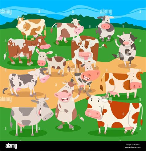 Cartoon Illustration of Funny Cows Farm Animal Comic Characters Group ...