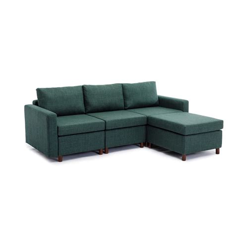 Green Modern 3+1 pc Linen Modular Sectional Sofa Couch Set - Bed Bath ...