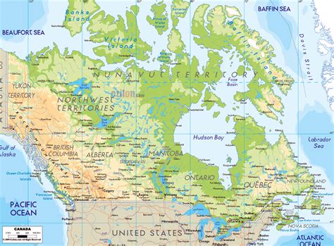 Detailed physical map of Canada. Canada detailed physical map | Vidiani ...