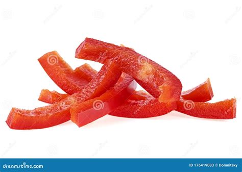 Red Sweet Bell Pepper Sliced Strips Isolated on White Background ...