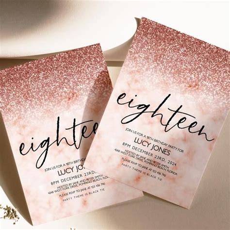 Editable 18th Birthday Party Invitation for Women 18th Invite Rose Gold ...