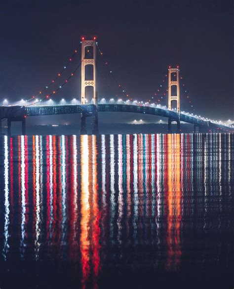 Mackinac Bridge at night : r/Michigan