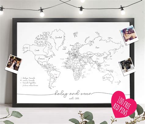 Personalised FRAMED Travel World Map Push Pin-board – Fireflies Designs