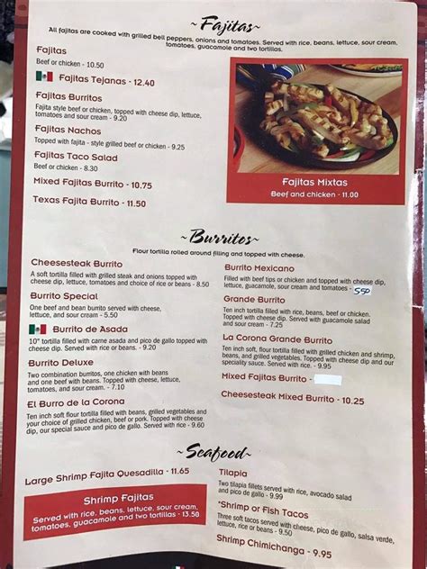 Menu of La Corona Mexican Restaurant in Blountville, TN 37617