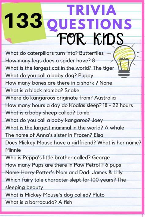 133 Fun trivia questions for kids with answers | Trivia questions for ...