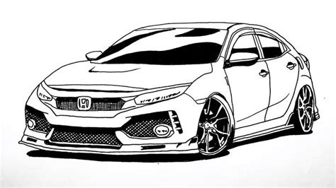 Easy Car Drawing - How to draw Honda Civic Type R | Honda civic, Honda ...