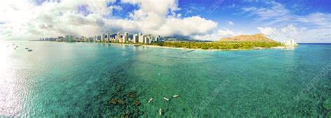 Aerial view of Waikiki Beach, Honolulu, Oahu, Hawaii - Stock Image ...