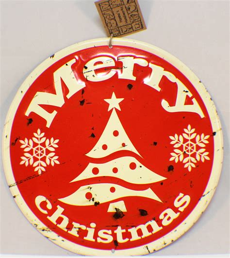 Merry Christmas Vintage Inspired Distressed Round Tree Decor Sign Santa ...