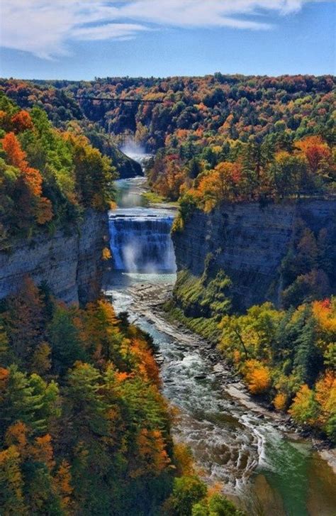 Inspiration Point - Looking up the gorge to Middle Falls in Letchworth ...