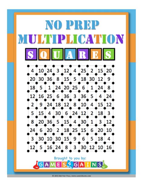 Multiplication Squares Game