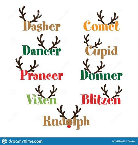 Santa`s Reindeer names stock vector. Illustration of cupid - 134124856 ...