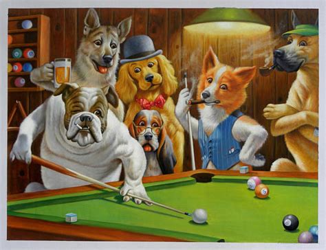 030C2 Dogs Playing Billiards All Joke Animal Deco Print Art Silk Poster ...