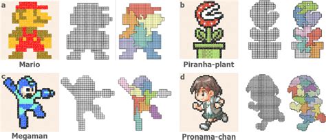 Polyomino puzzles from 2D pixel art. From left to right: reference ...