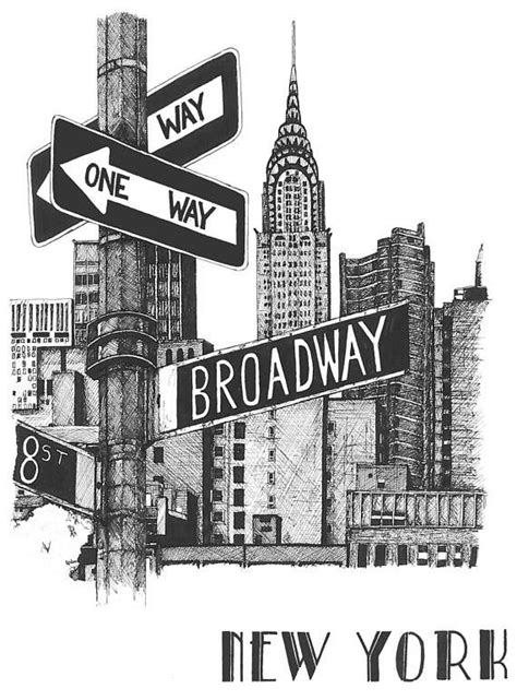 A4 Broadway Art Print / New York Cityscape / Black and White Gift ...