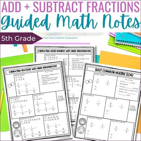 5th Grade Adding and Subtracting Fractions and Mixed Numbers Guided ...