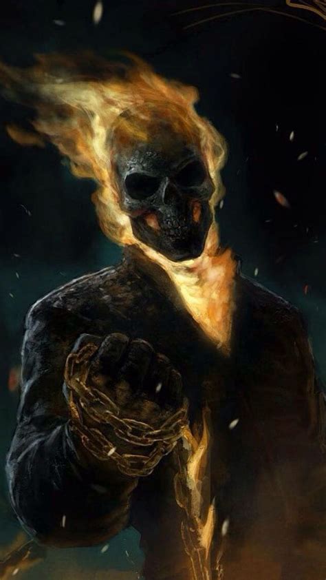 Ghost rider, bike, chain, fire, marvel, movie, skull, HD phone ...