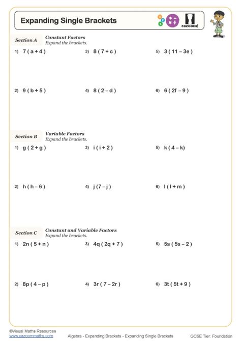 Expanding Single Brackets (B) Worksheet | Printable Maths Worksheets