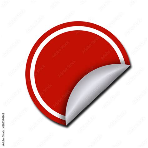 Peeled off round red sticker with white stripe and free space for text ...