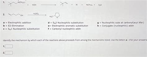 Solved 1. 2. H2SO4 a= Electrophilic addition b= E2 | Chegg.com