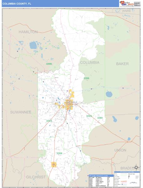 Columbia County, Florida Zip Code Wall Map | Maps.com.com