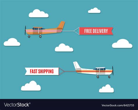 Flying advertising banners pulled by light plane Vector Image