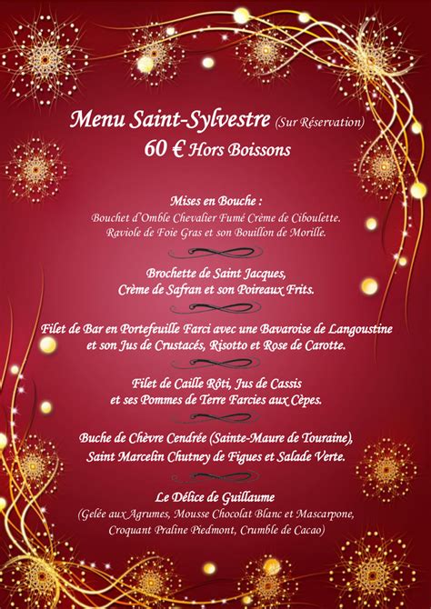 Menu de la Saint Sylvestre 31.12.2021 - Restaurant La Virgule