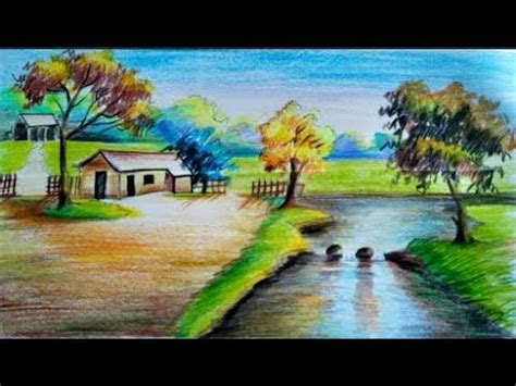 How To Draw A River With Colored Pencils / How to draw with crayons ...