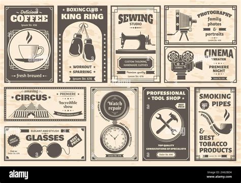 Retro newspaper goods and services old advertising banners. Vintage ...