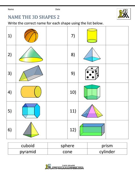 3d Shapes Worksheets 2nd Grade