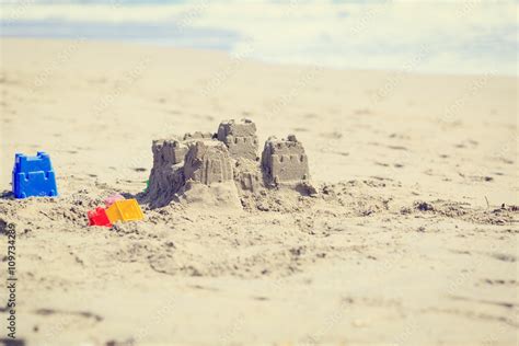 Sand castle on the beach Stock Photo | Adobe Stock