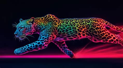 Neon leopard sprinting after prey | Premium AI-generated image