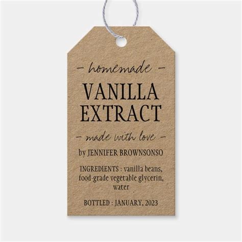 Vanilla Extract Bottle Homemade brand Gift Tags | Zazzle | Homemade ...