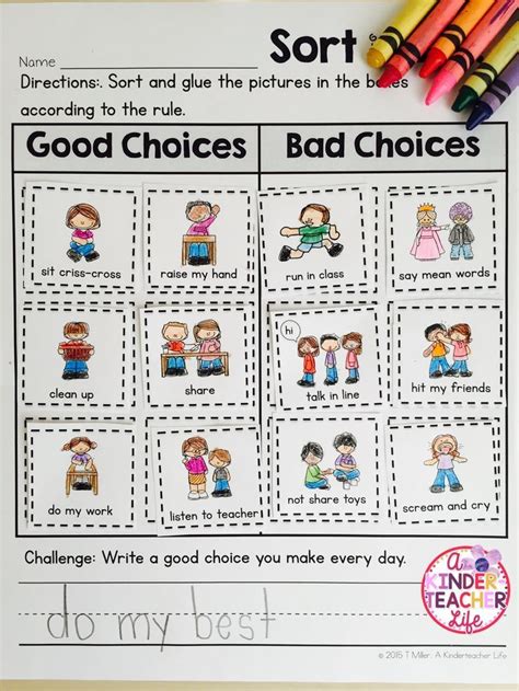 Making Good Choices Worksheets for Kindergarten at Luella Ramona