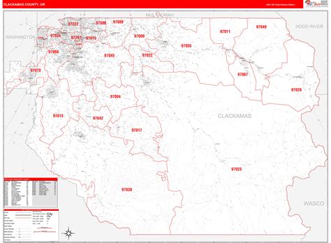 Clackamas County, OR Zip Code Wall Map Red Line Style by MarketMAPS ...