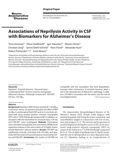 Associations of Neprilysin Activity in CSF with Biomarkers for ...