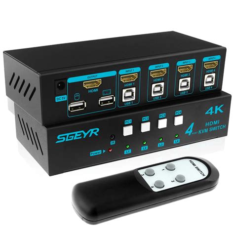 SGEYR HDMI KVM Switch 4 Port HDMI USB2.0 Keyboard Mouse Switch 4K with ...