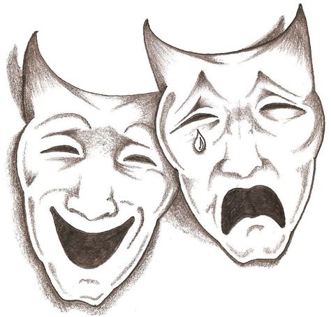 two masks with faces drawn in pencil