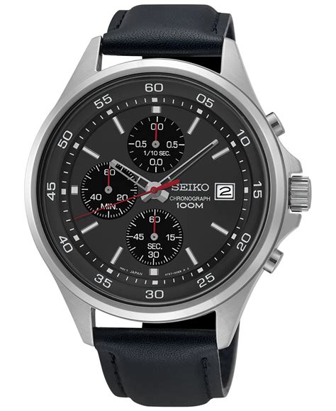 Seiko Men's Chronograph Black Leather Strap Watch 43mm Sks495 in Black ...