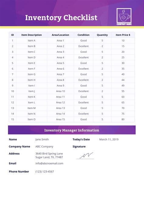 Inventory Checklist Template - PDF Templates | Jotform