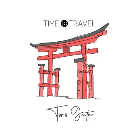 One single line drawing Torii Gate landmark. World famous iconic marks ...