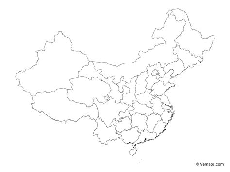 Outline Map of China with Provinces | Free Vector Maps