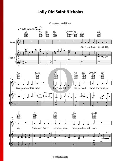 Jolly Old Saint Nicholas (Anonymous) Piano Sheet Music - OKTAV