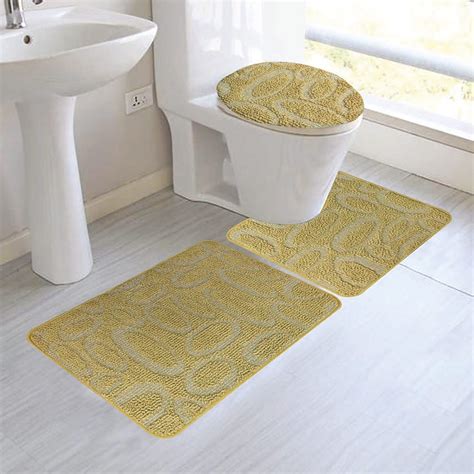 Margaret 3-Piece Oversized Bathroom Rug Set, Oval Design, Gold ...