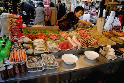 Street food stand in Namdaemun Market, Seoul, South Korea : food