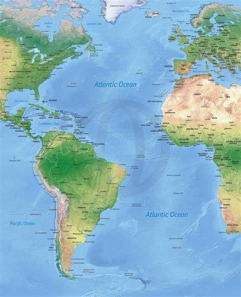 Vector Map of the Atlantic Ocean political with shaded relief | One ...