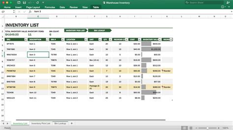 Warehouse Inventory Excel Template