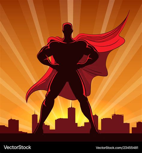 Superhero silhouette in red cape Royalty Free Vector Image