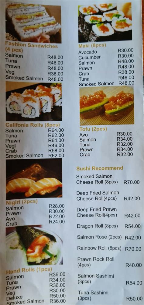 Menu at Yung Chen restaurant, Kempton Park