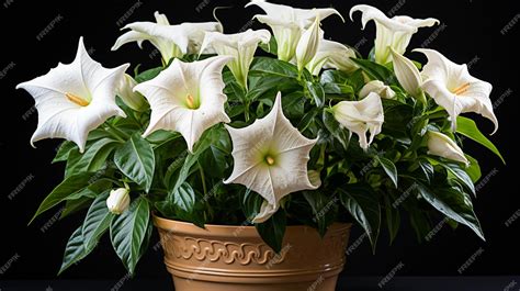 Premium AI Image | Angel Trumpet Datura plant on a pot on white background