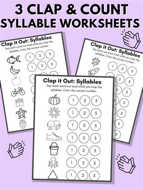 Counting Syllables Clapping Worksheets - Literacy Learn